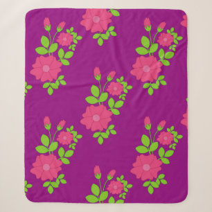 Purple seamless pattern with pink flowers and gree sherpa deken