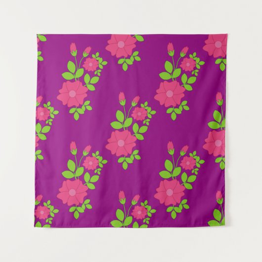 Purple seamless pattern with pink flowers and gree wandkleed (Voorkant)