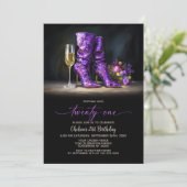 Purple Sequin Boots 21st Birthday Party Kaart (Staand voorkant)