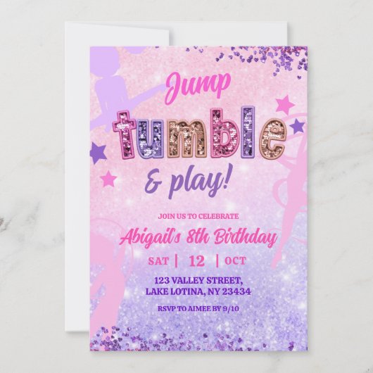 Purple Sequin Girl Gymnastic Birthday Kaart (Voorkant)