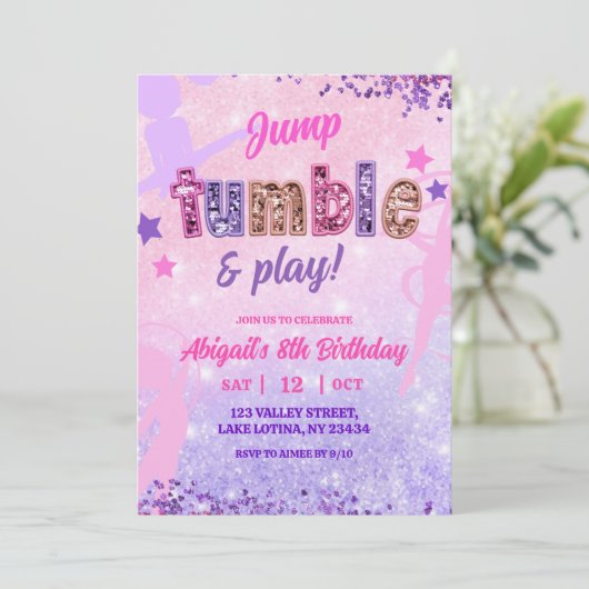 Purple Sequin Girl Gymnastic Birthday Kaart (Staand voorkant)