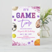 Purple Sequin Sports Birthday Kaart (Staand voorkant)