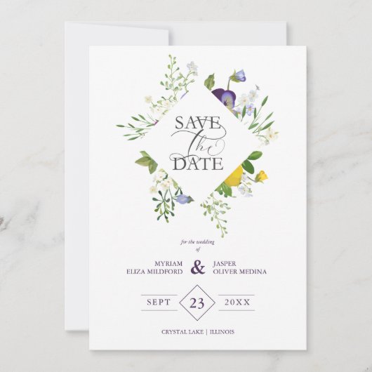 Purple Shades Fancy Romantic Floral Bouquet Save The Date (Voorkant)