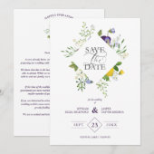 Purple Shades Fancy Romantic Floral Bouquet Save The Date (Voorkant / Achterkant)