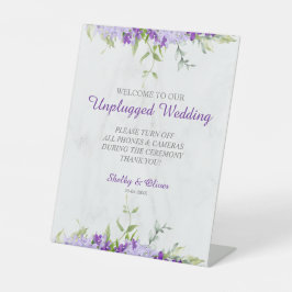 Purple Shades Flowers Branches Unplugged Wedding Reclamebord Met Voetstuk