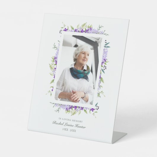 Purple Shades Garland In Loving Memory Photo Reclamebord Met Voetstuk (Voorkant)