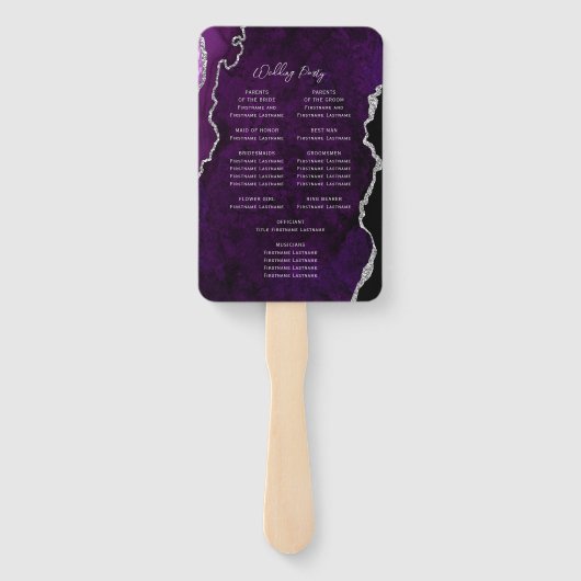 Purple Silver Agate Script Wedding Program Handwaaier (Achterkant)