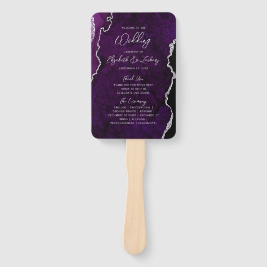 Purple Silver Agate Script Wedding Program Handwaaier (Voorkant)