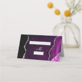 Purple Silver Agate Script Wedding Table Plaatskaartje (Voorkant)