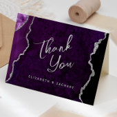Purple Silver Agate Script Wedding Thank You Kaart