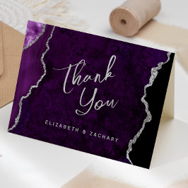 Purple Silver Agate Script Wedding Thank You Kaart