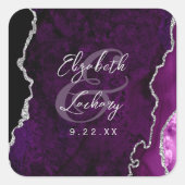 Purple Silver Agate Script Wedding Vierkante Sticker (Voorkant)