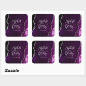 Purple Silver Agate Script Wedding Vierkante Sticker (Vel)