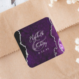 Purple Silver Agate Script Wedding Vierkante Sticker