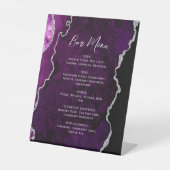 Purple Silver Agate Wedding Bar Menu Reclamebord Met Voetstuk (Voorkant)