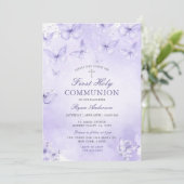 Purple Silver Butterfly First Holy Communion  Kaart (Staand voorkant)