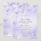 Purple Silver Butterfly First Holy Communion  Kaart (Voorkant / Achterkant)