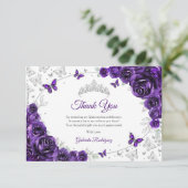 Purple Silver Floral Quinceanera Bedankkaart (Staand voorkant)