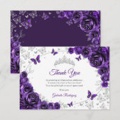 Purple Silver Floral Quinceanera Bedankkaart (Voorkant / Achterkant)