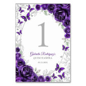 Purple Silver Floral Quinceanera Kaart (Achterkant)