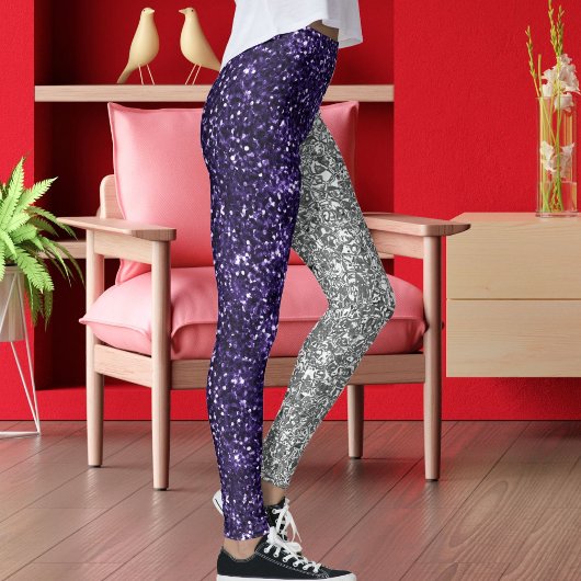 Purple Silver Glitter Texture Halloween Pattern Leggings