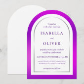 Purple silver gradient frame wedding kaart (Voorkant / Achterkant)