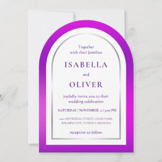 Purple silver gradient frame wedding kaart