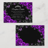 Purple Silver Quinceanera Reception Details Informatiekaartje (Voorkant / Achterkant)