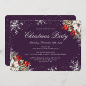 Purple Silver Snowflakes Christmas Holiday Party Kaart (Voorkant / Achterkant)