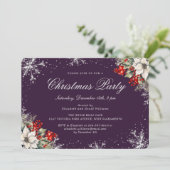 Purple Silver Snowflakes Christmas Holiday Party Kaart (Staand voorkant)