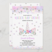  Purple Silver Unicorn Baby Shower Kaart (Voorkant / Achterkant)