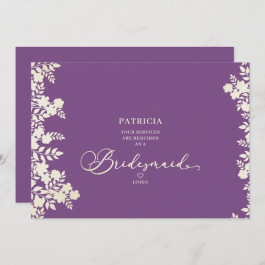 Purple Simple Bridesmaid Proposal Botanical Frame (Voorkant / Achterkant)