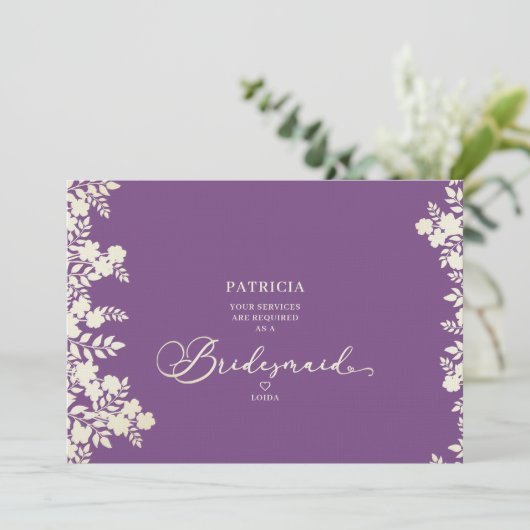 Purple Simple Bridesmaid Proposal Botanical Frame (Staand voorkant)