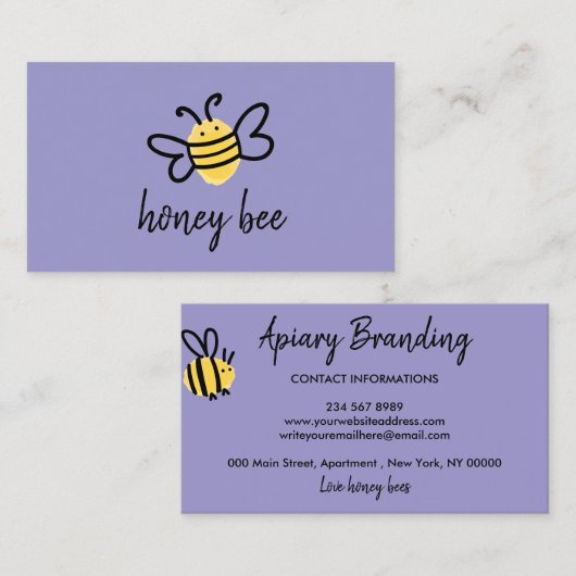 Purple Simple Honey Bee Visitekaartje (Voorkant / Achterkant)