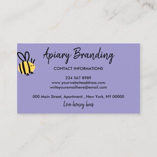 Purple Simple Honey Bee Visitekaartje (Achterkant)