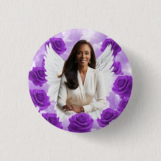 Purple Sky Funeral Memorial Button Rose Angel Wing (Voorkant)