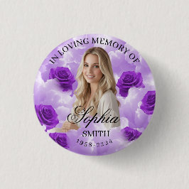 Purple Sky Roses Funeral Memorial Button Keepsake