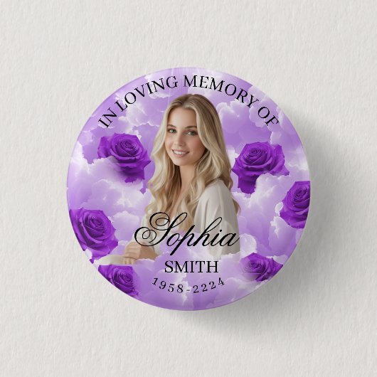 Purple Sky Roses Funeral Memorial Button Keepsake (Voorkant)