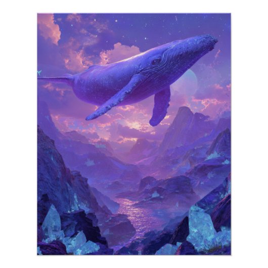 Purple Sky Whale Fantasy Mountain Dreamscape Perfect Poster (Voorkant)