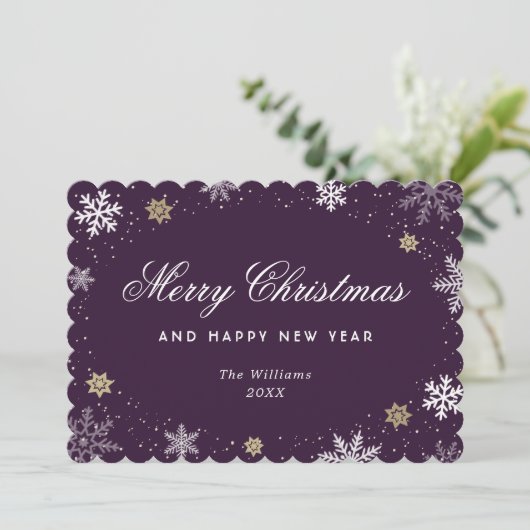 Purple Snowflake Watercolor Botanical  Feestdagenkaart (Staand voorkant)