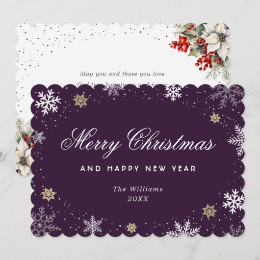 Purple Snowflake Watercolor Botanical Feestdagenkaart (Voorkant / Achterkant)