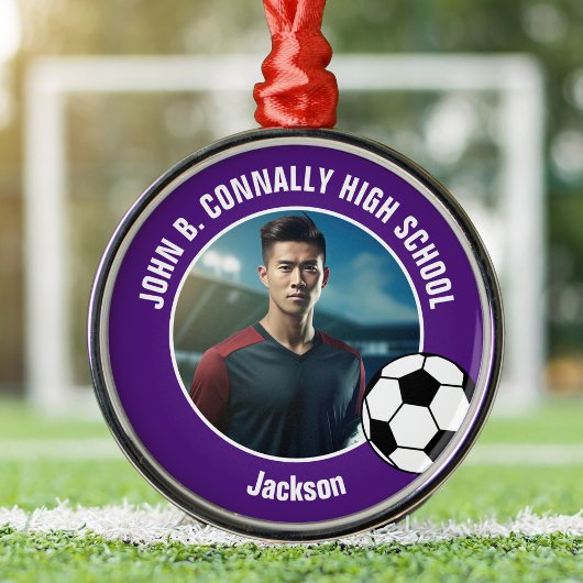 Purple Soccer Player Photo High School Christmas Metalen Ornament