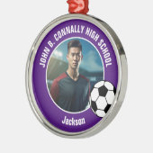 Purple Soccer Player Photo High School Christmas Metalen Ornament (Links)
