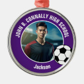 Purple Soccer Player Photo High School Christmas Metalen Ornament (Voorkant)