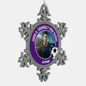 Purple Soccer Player Photo High School Spirit Tin Sneeuwvlok Ornament (Links)