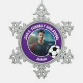 Purple Soccer Player Photo High School Spirit Tin Sneeuwvlok Ornament (Voorkant)