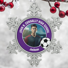Purple Soccer Player Photo High School Spirit Tin Sneeuwvlok Ornament