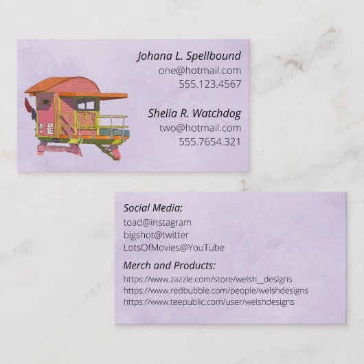 Purple Social calling card-Pink Lifeguard Tower Visitekaartje (Voorkant / Achterkant)