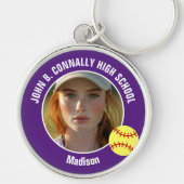 Purple Softball Player Photo High School Keepsake Sleutelhanger (Voorkant)