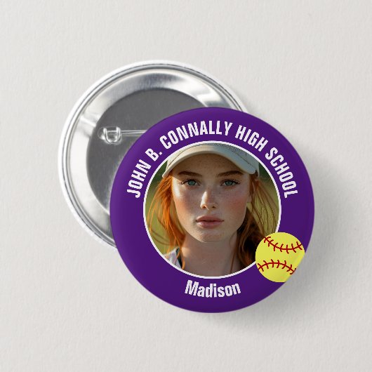 Purple Softball Player Photo High School Spirit Ronde Button 5,7 Cm (Voorkant /achterkant)
